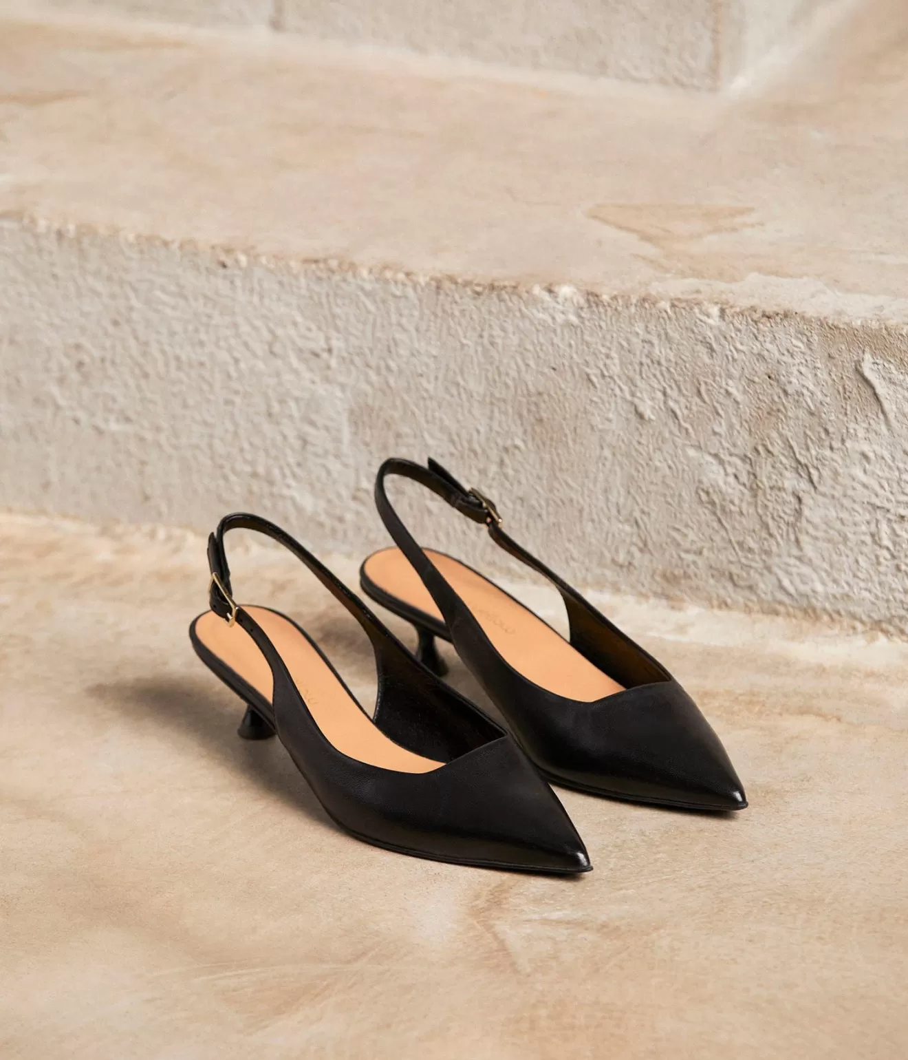 Mellow Yellow Escarpins^Slingback Cuir Noir Esme